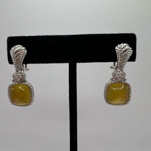 Judith Ripka Sterling Silver Post Earrings with Citrine and CZ Gemstones